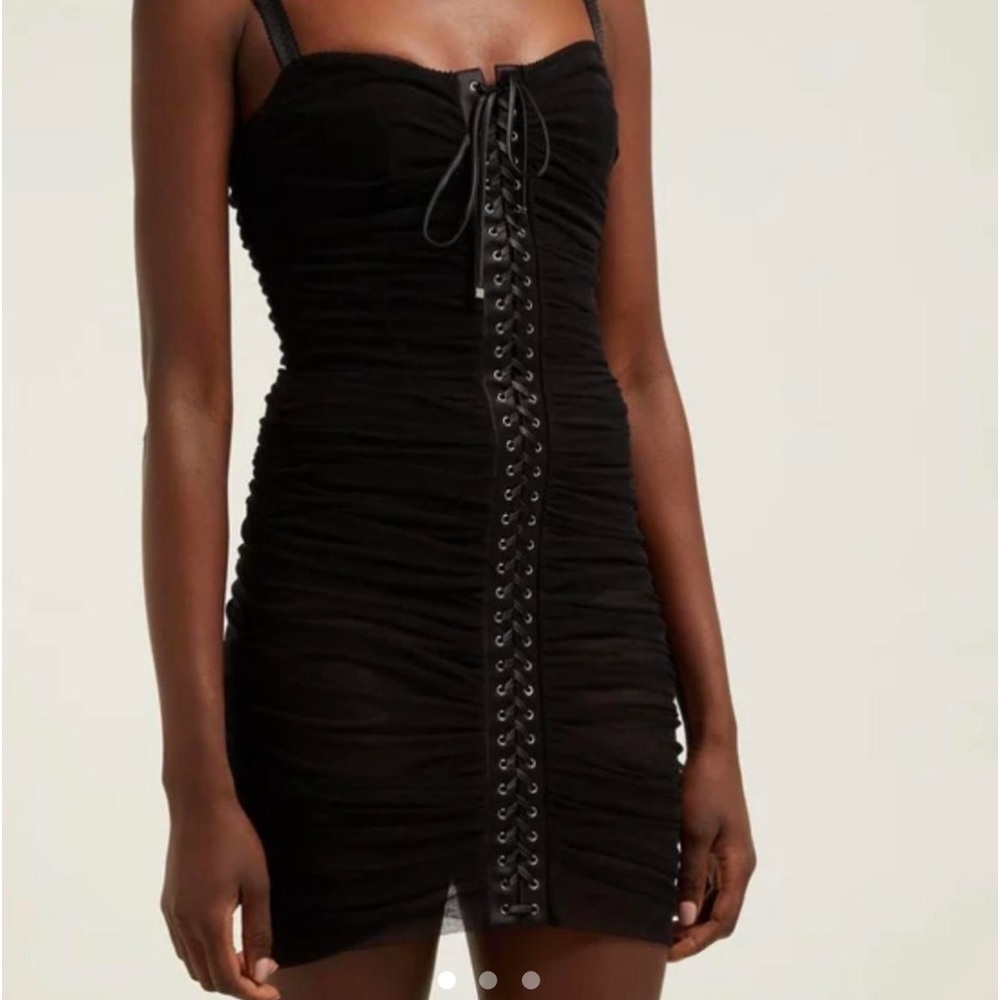 Dolce & Gabbana Ruched Tulle Lace-Up Corset Dress